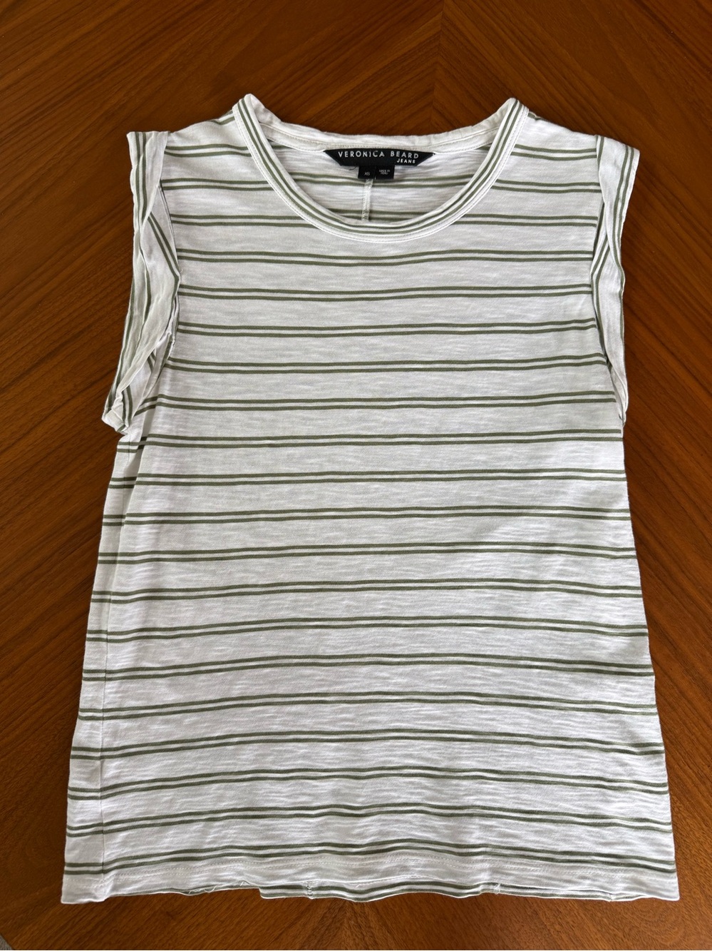 Veronica Beard White Tank with Olive Stripes